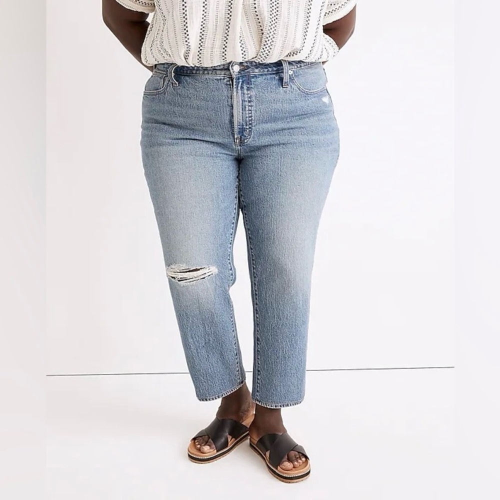 Madewell Mid Rise‎ Perfect Vintage Jean Ainsdale Wash Blue Knee Rip Size 16W